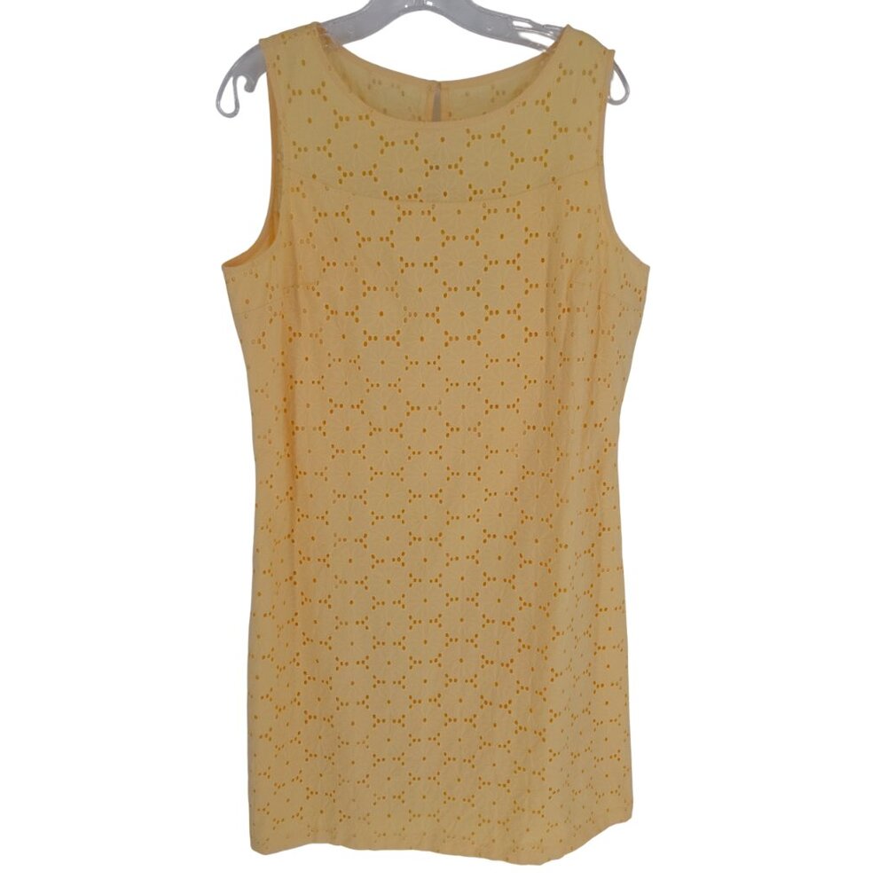 WHBM Cotton Eyelet Dress Girly Modest Feminine Yellow Sheath Dainty 14